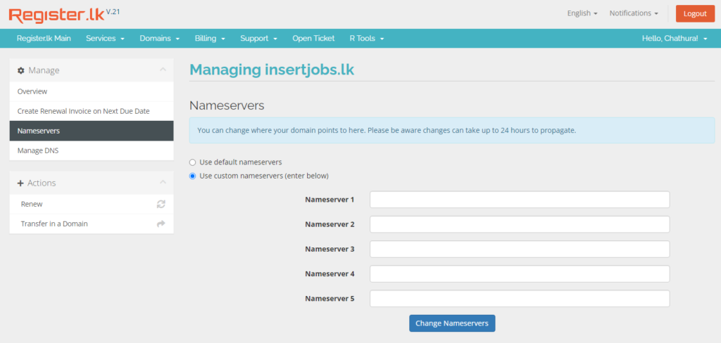 Register.lk website nameservers
